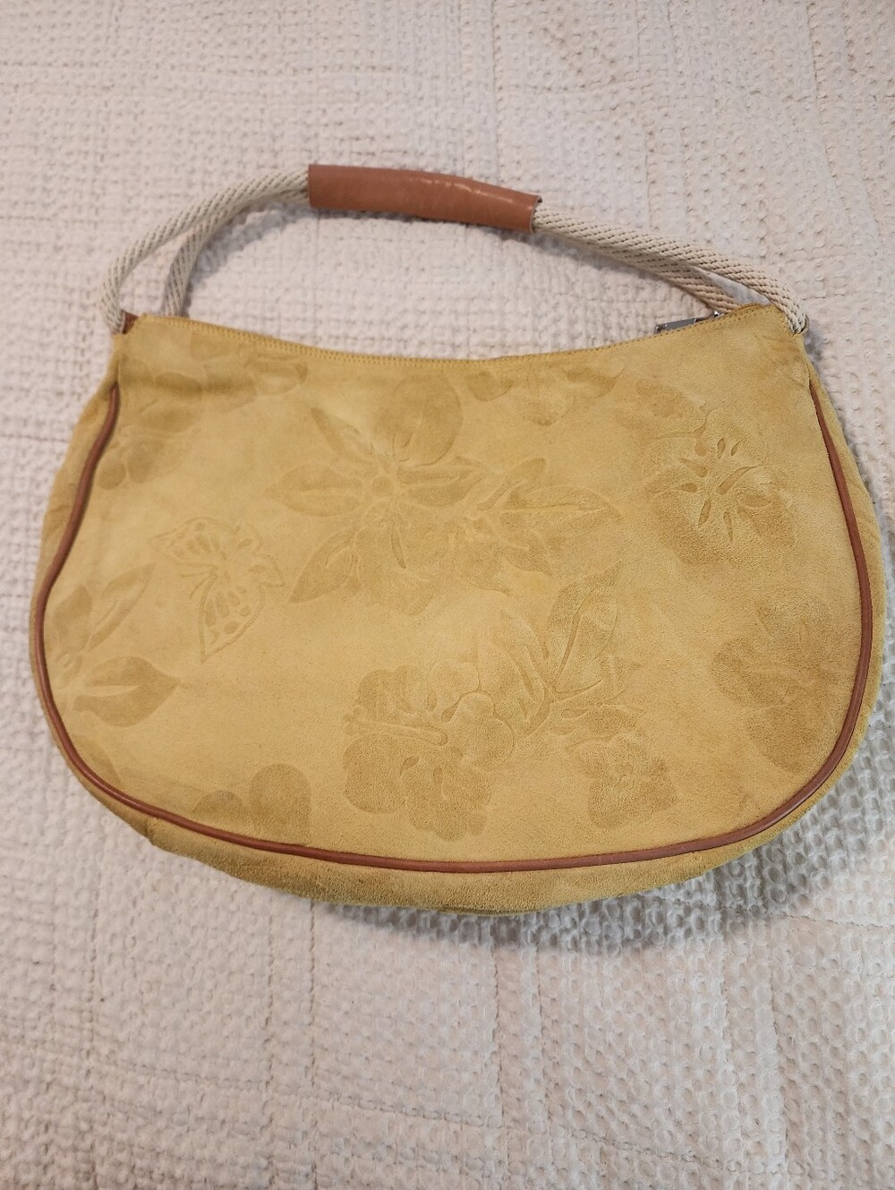 Claudia Firenze Italy Yellow Suede Floral Hobo Shoulder Bag Rope Handle